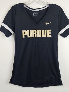 Nike Womens Black V-Neck Dri-FIT Tee with White Trim Size Small